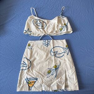 Bailey Rose White & Blue Print Two-Piece Crop Top and Skirt Dress